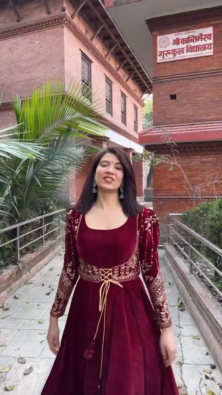 Sukena  Maroon  Velvet Anarkali Suit Set