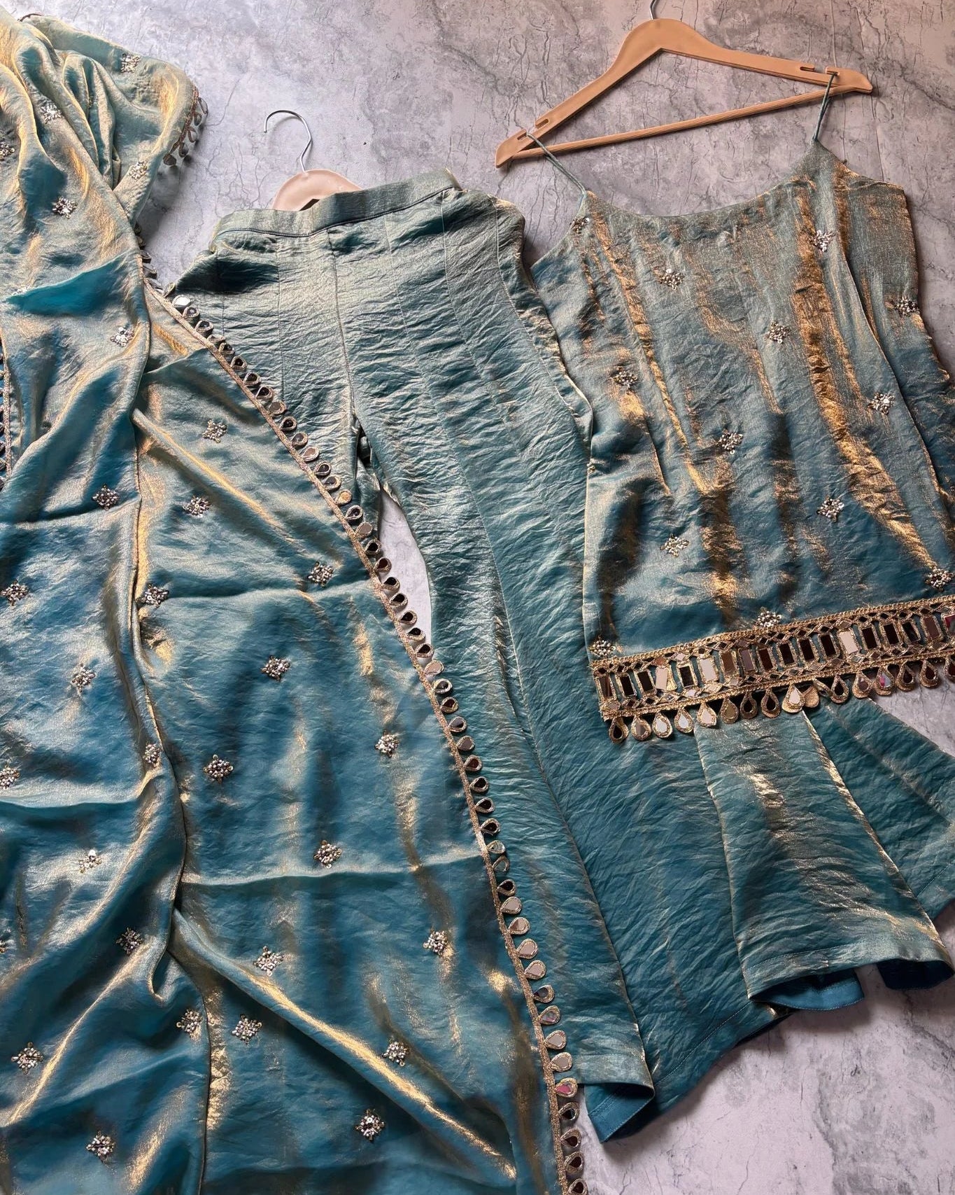 ALINA AQUA KURTA PLAZO SUIT SET