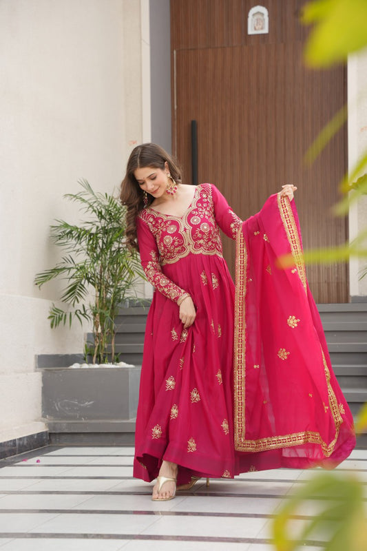 TISHYA PINK COLOUR ANARKALI SUIT SET