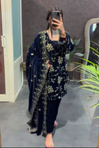 Mehrin Blue Heavy Viscose Velvet Suit Set
