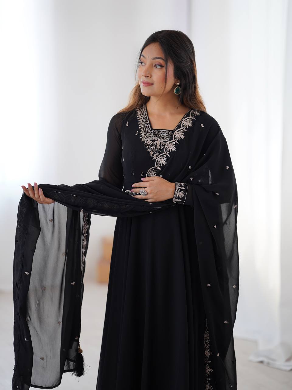 TAUSIQAT BLACK ANARKALI SUIT SET