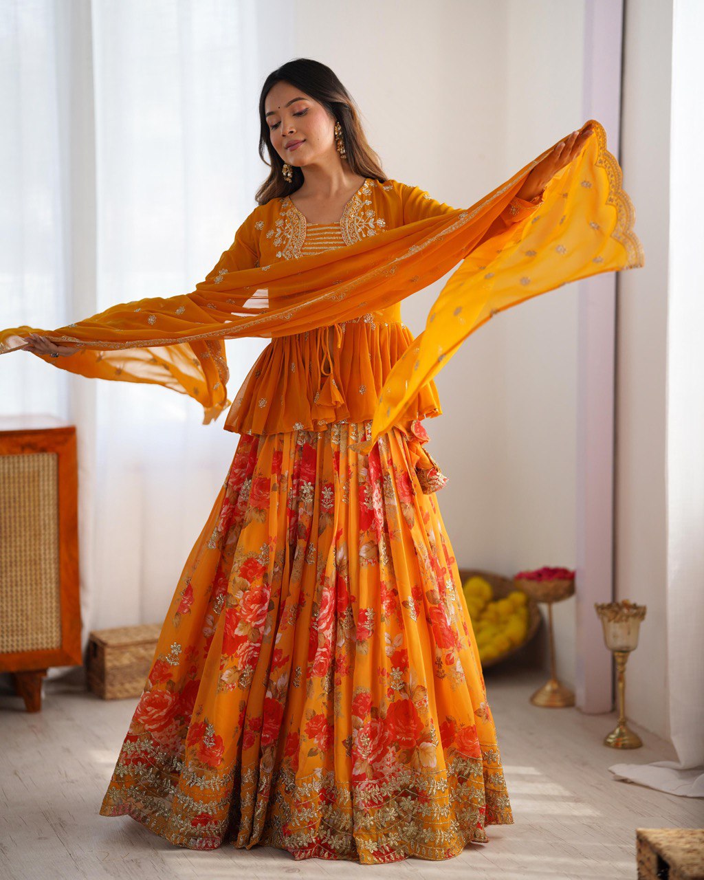 Nitara Marigold Lehenga Koti  Set