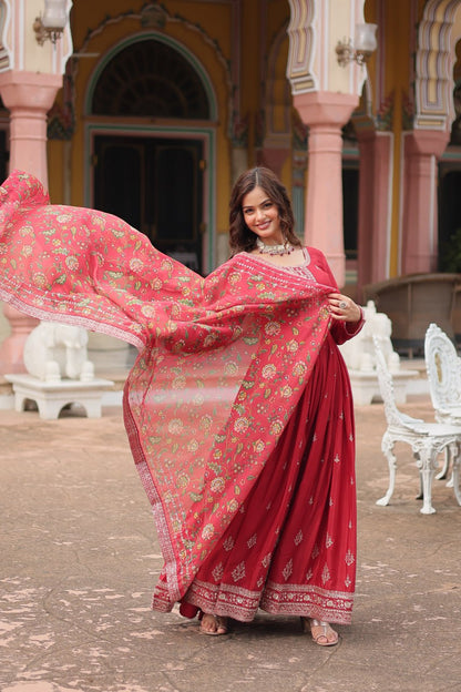 RUBINA RED  EMBROIDERED SUIT SET