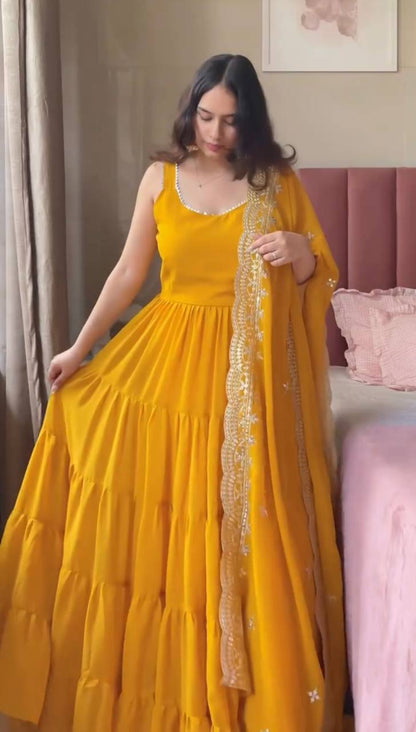 Classic yellow Special Anarkali Premium Suit Set