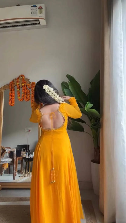 Amber Glow Yellow Georgette Anarkali Suit Set