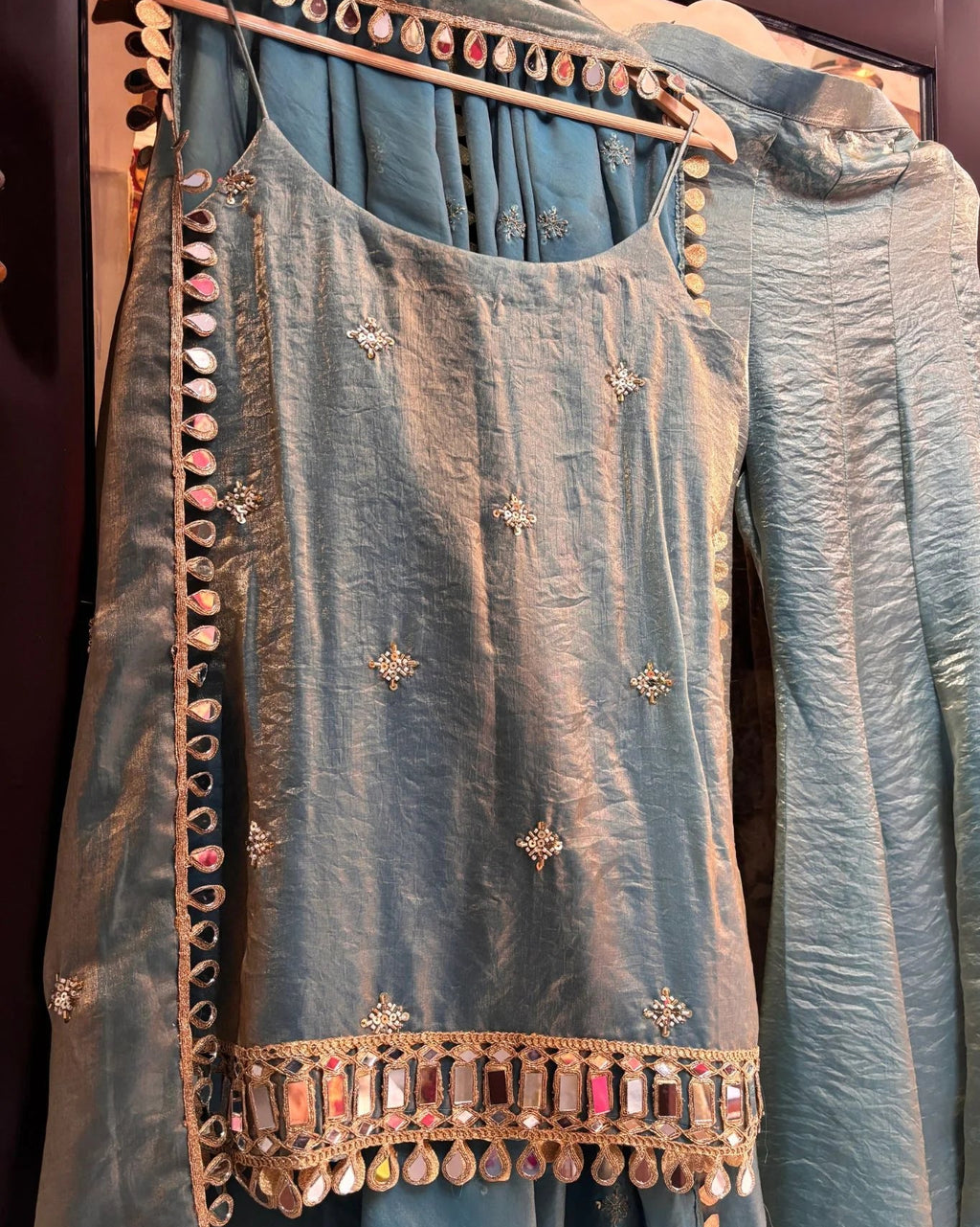 ALINA AQUA KURTA PLAZO SUIT SET