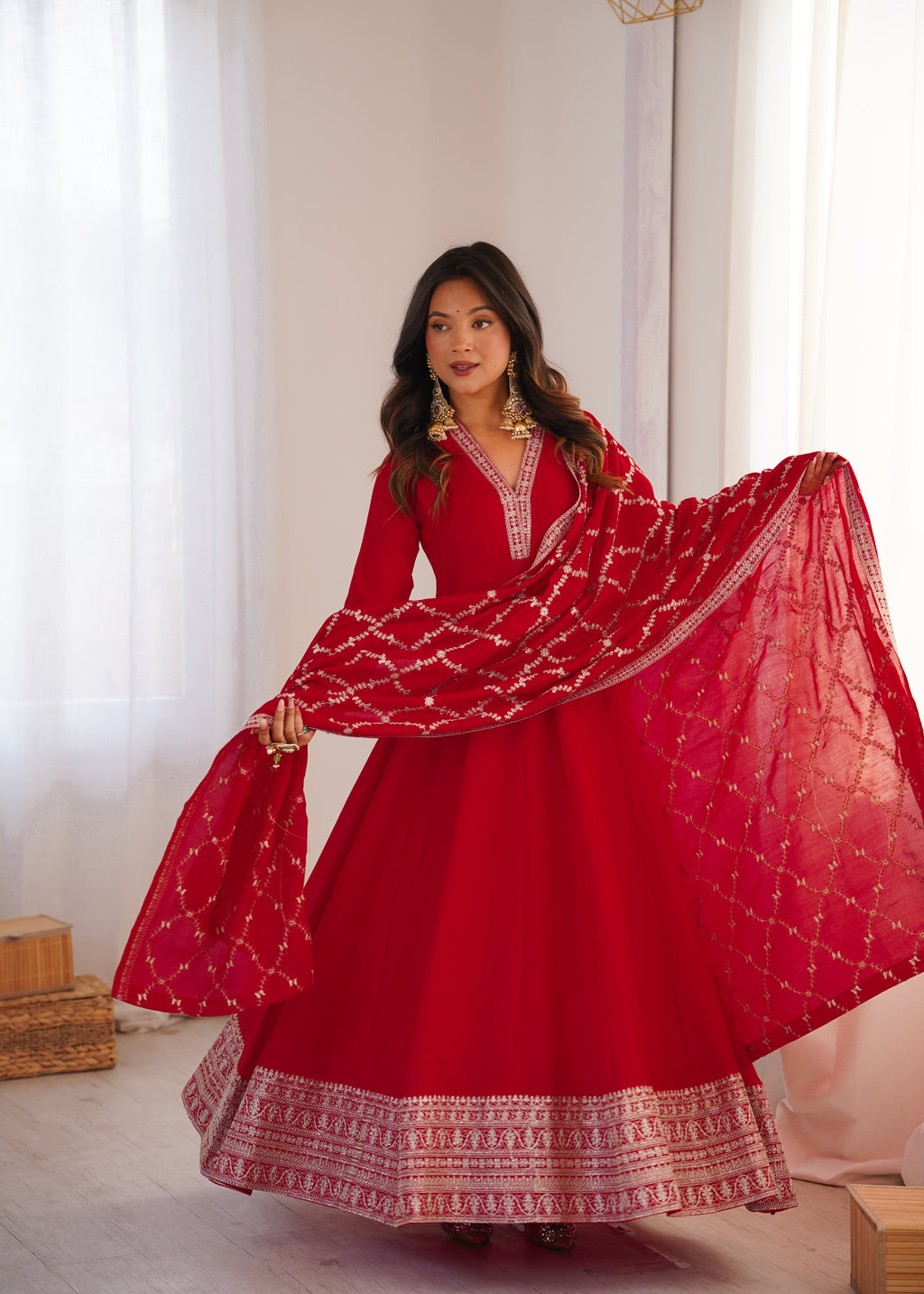 Ruhira Red Anarkali Suit Set