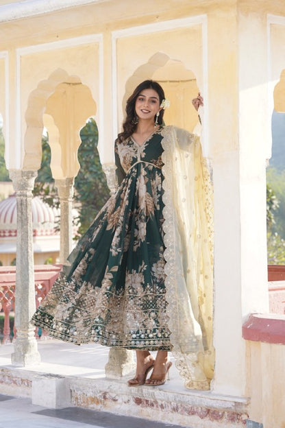 DIVYA GREEN ORGANZA SILK SUIT SET