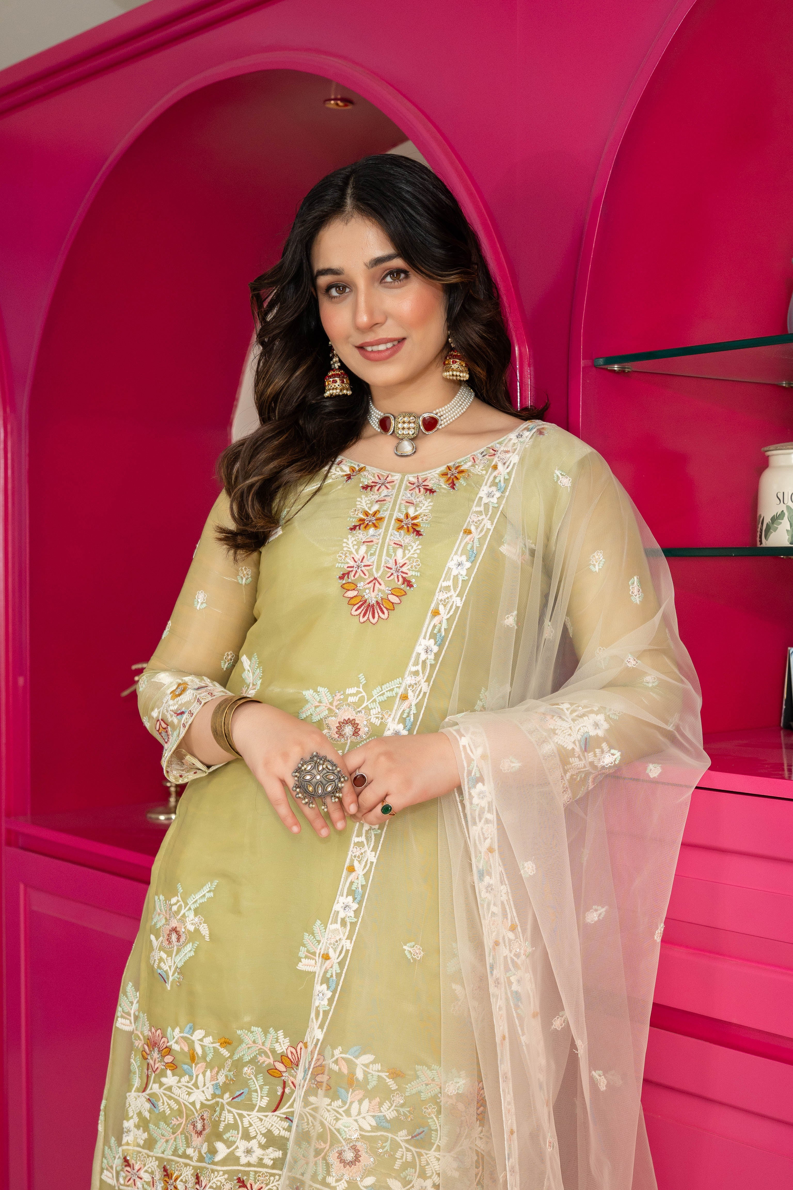 Elora Floral Embroidered Anarkali Suit Set