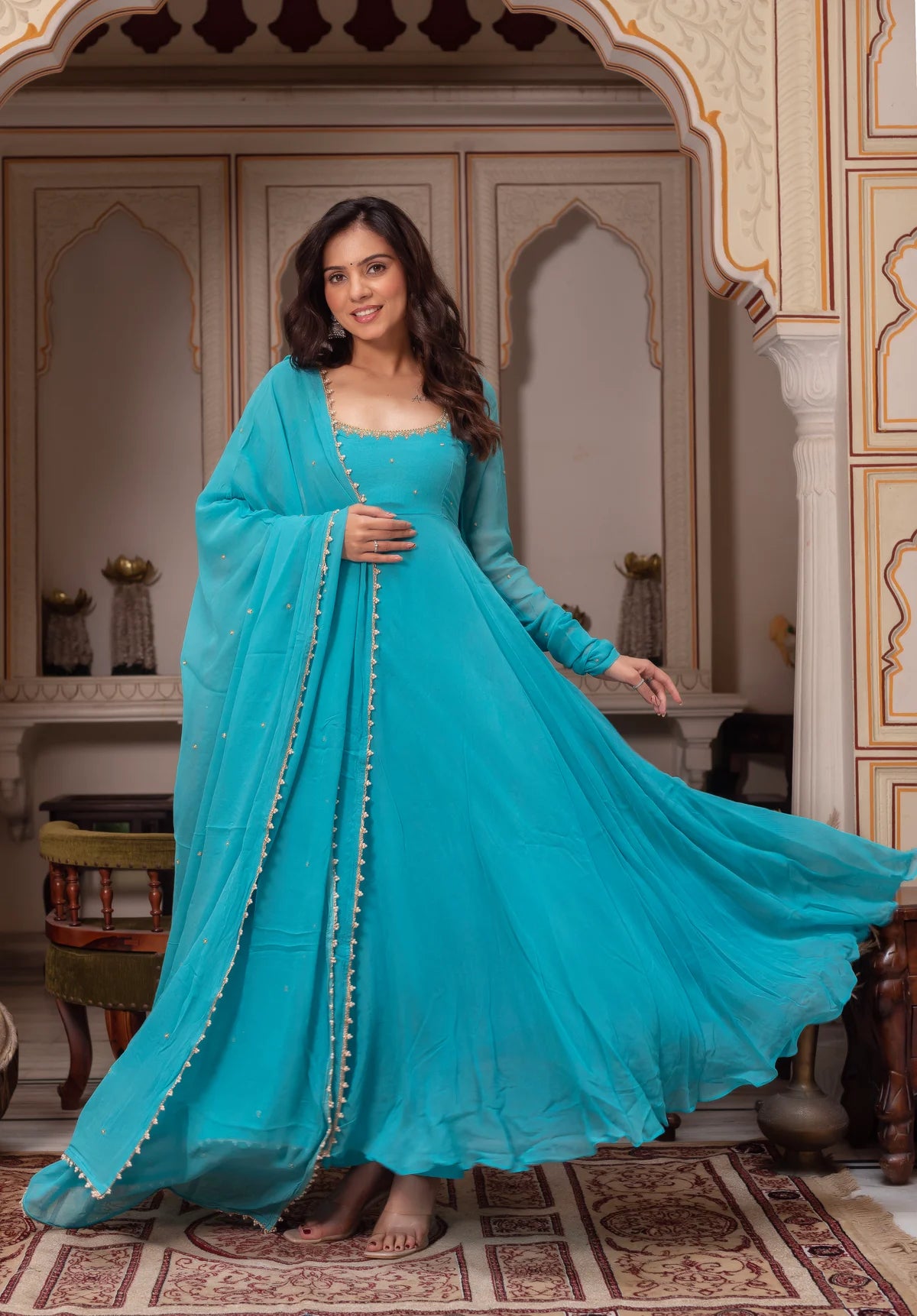 Ishka Sky Blue Anarkali Suit Set