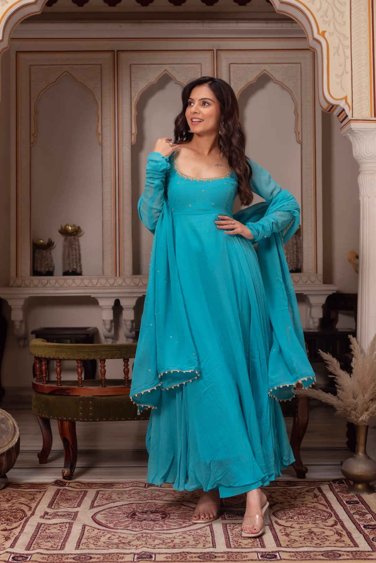 Ishka Sky Blue Anarkali Suit Set