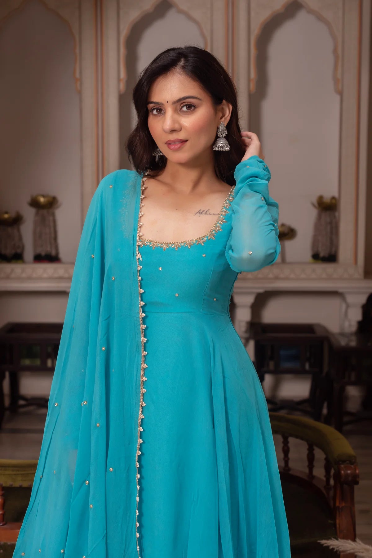 Ishka Sky Blue Anarkali Suit Set