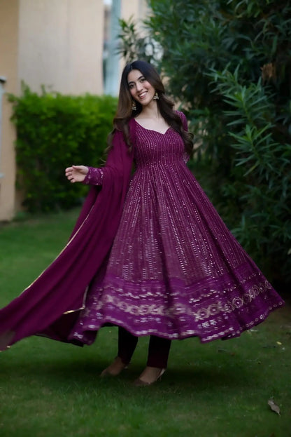 PRIYANKA  PURPLE EMBROIDERED SUIT SET