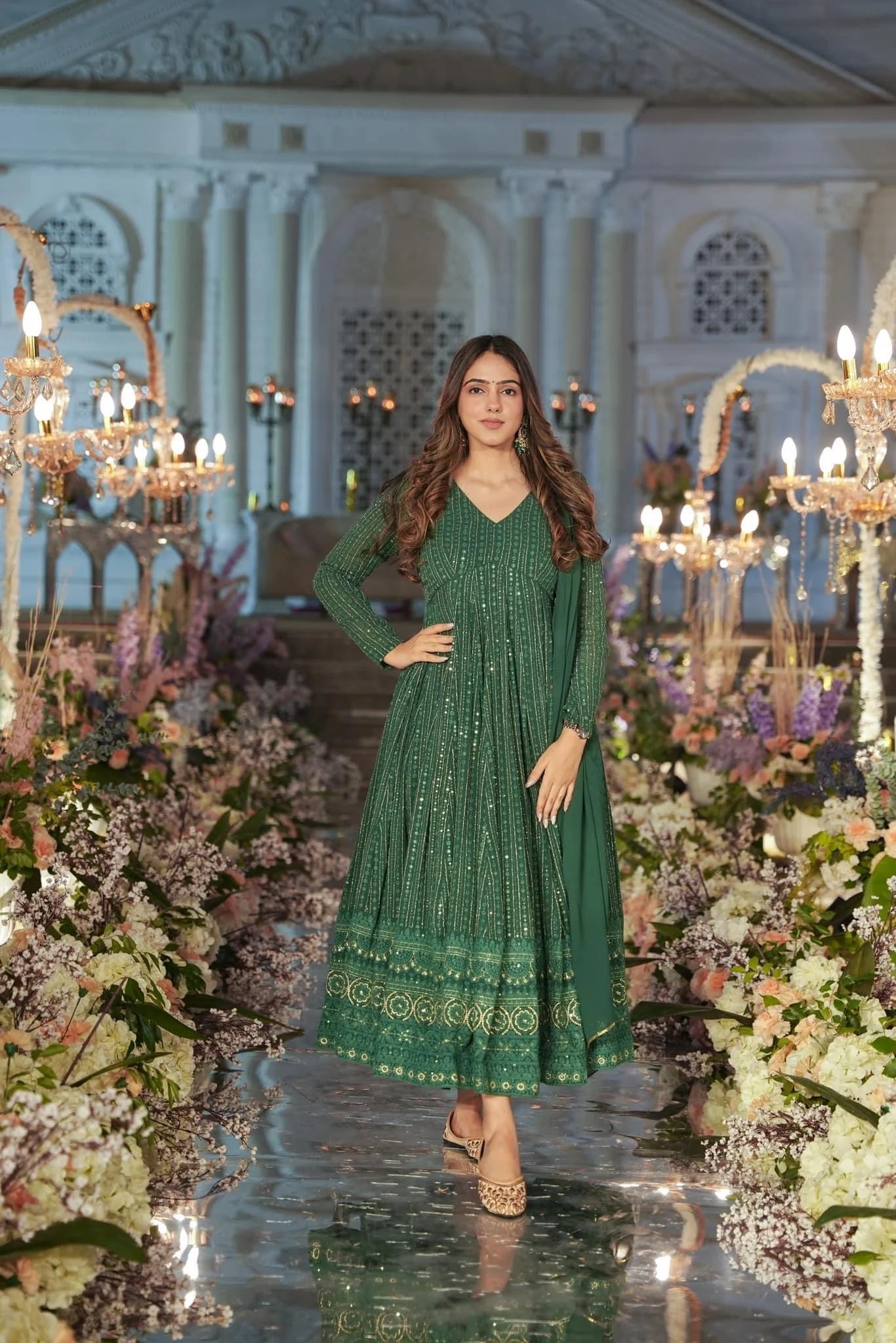 NIGHT STAR SENARA GREEN EMBROIDERED GEORGETTE SUIT SET