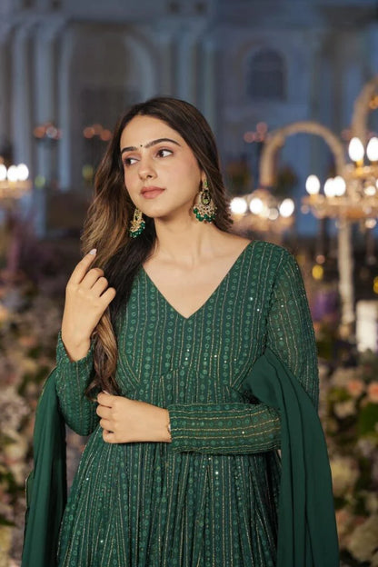 NIGHT STAR SENARA GREEN EMBROIDERED GEORGETTE SUIT SET