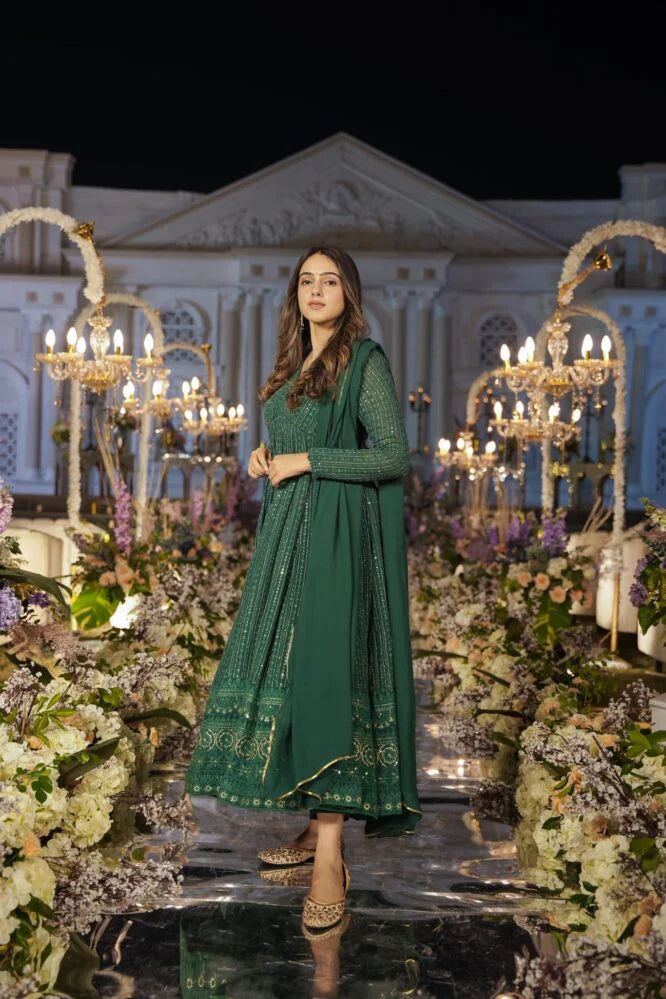 NIGHT STAR SENARA GREEN EMBROIDERED GEORGETTE SUIT SET