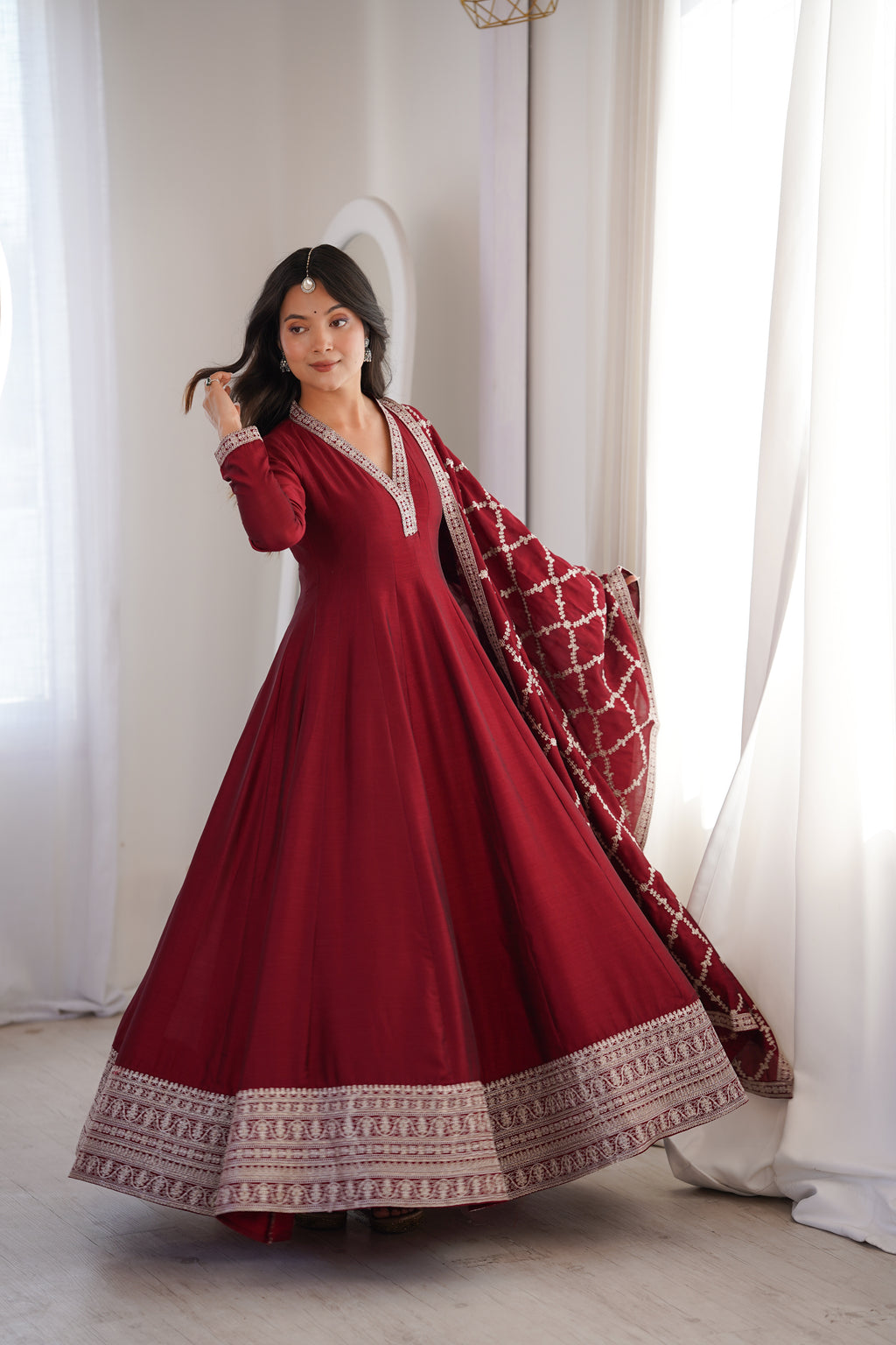 Zerina Wine Anarkali Suit Set