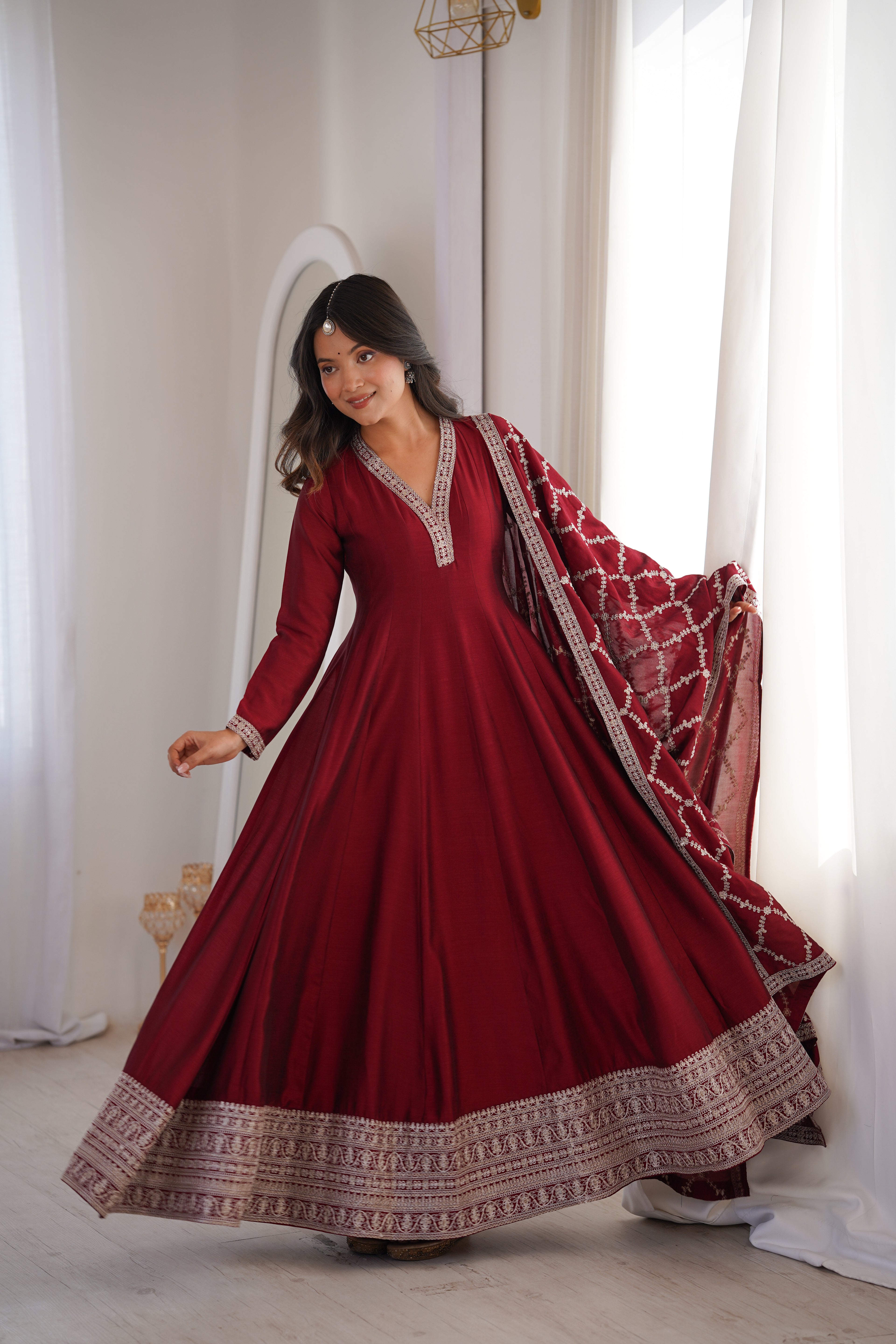 Zerina Wine Anarkali Suit Set