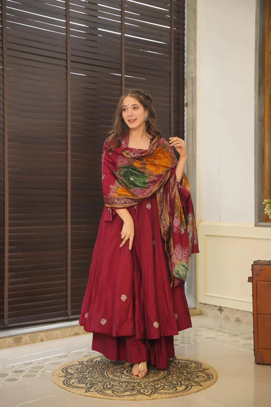 DIVINE ROMAN SILK ANARKALI STYLE PLAZZO SUIT SET