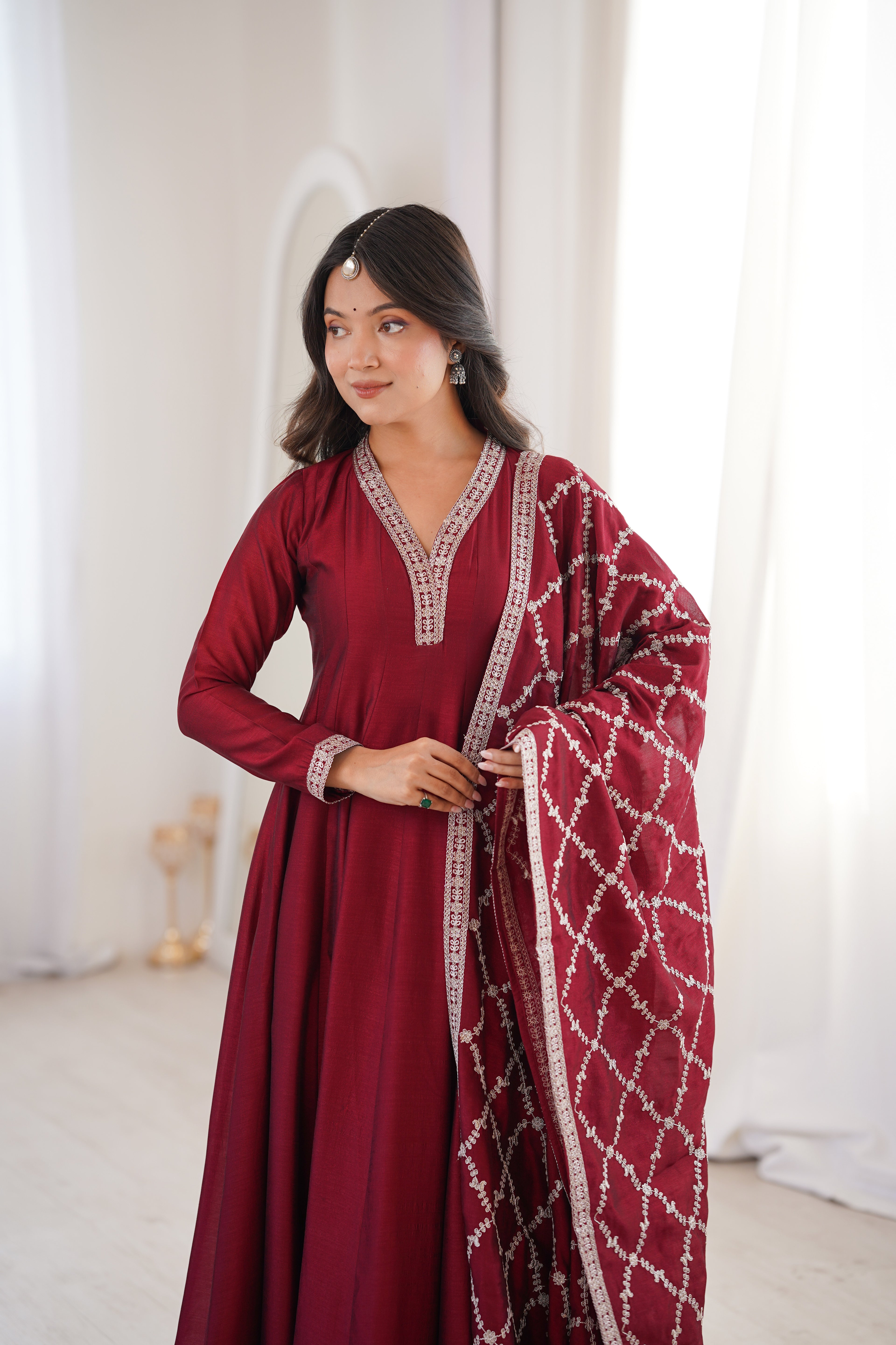 Zerina Wine Anarkali Suit Set
