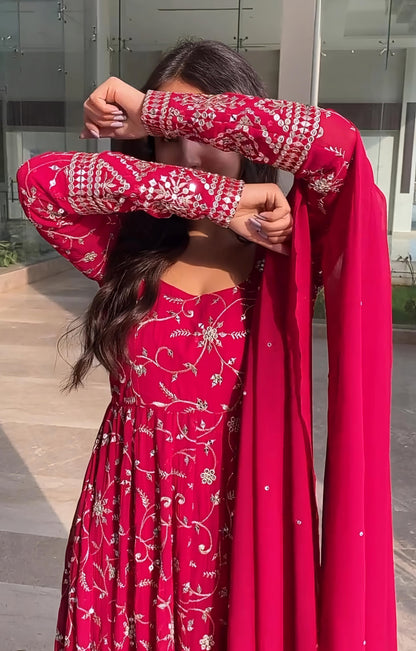 YAMINI'S GAJARI PINK ANARKALI SUIT SET