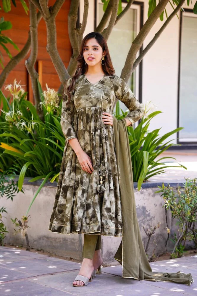 Sage Green Colour anarkali  suit set -109