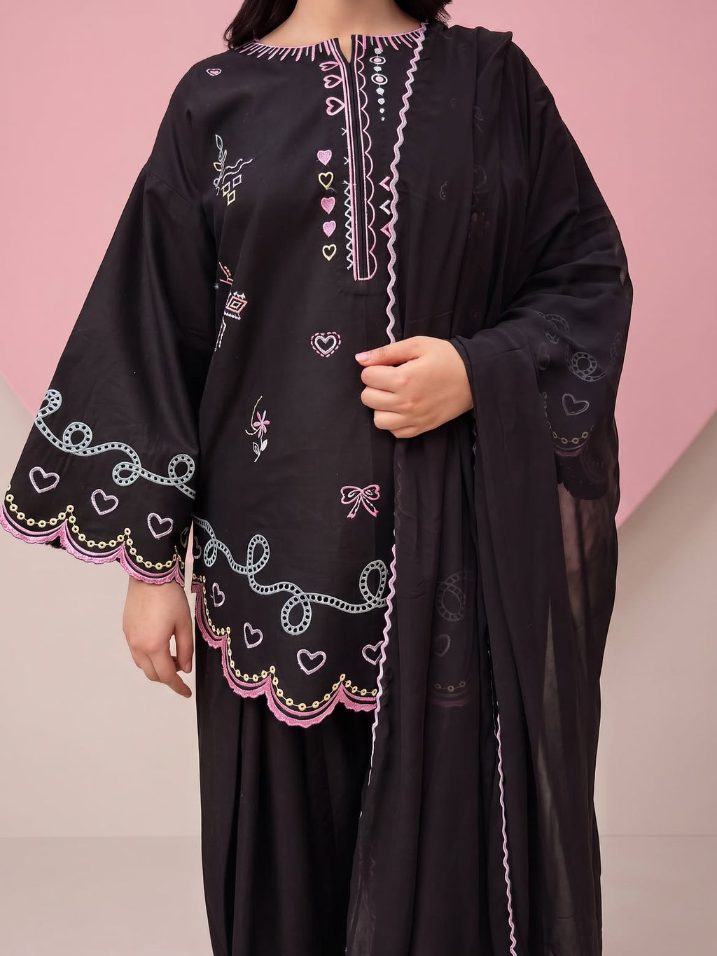 Black Heart Embroidery Farshi Salwar Set