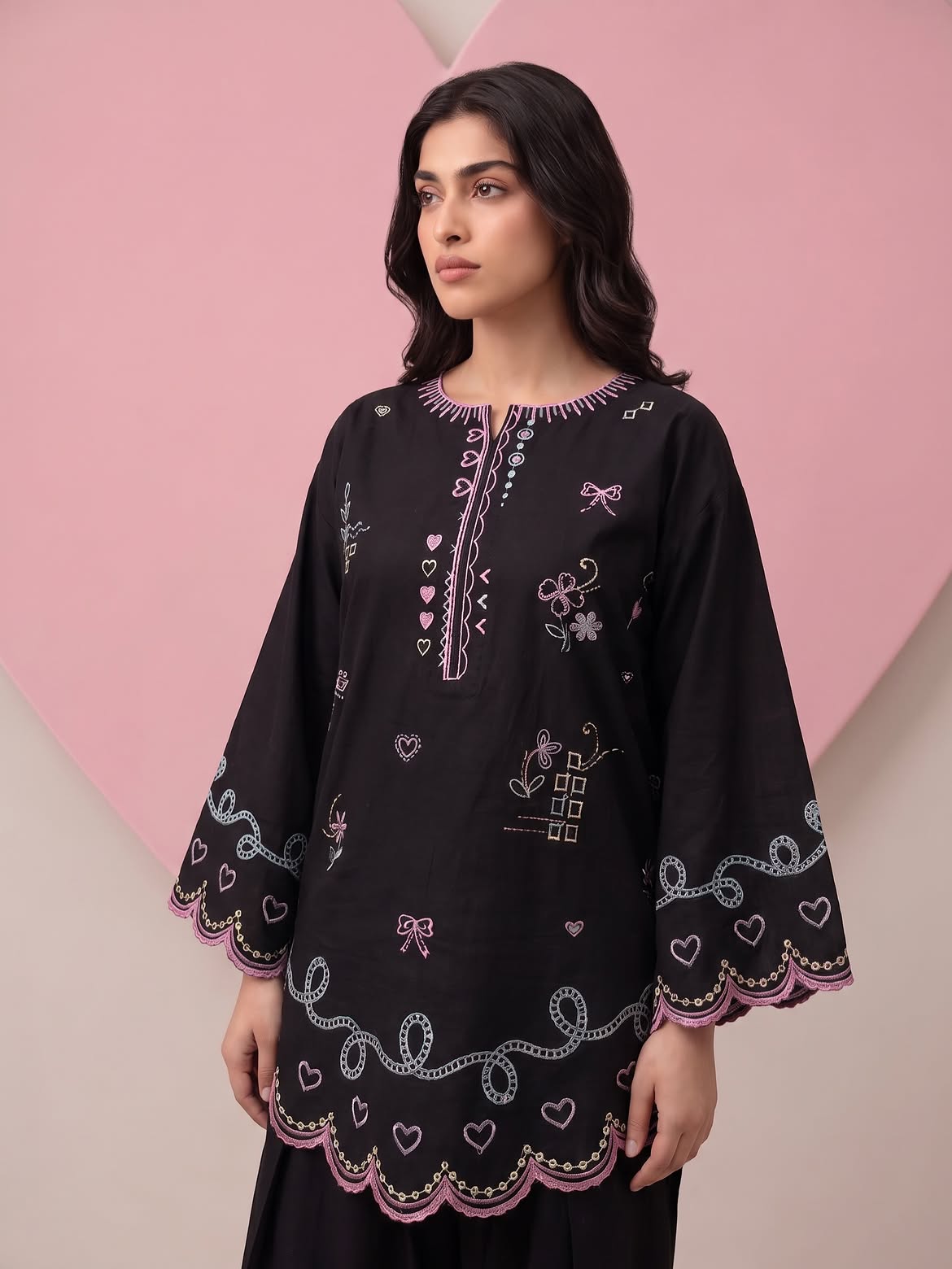 Black Heart Embroidery Farshi Salwar Set