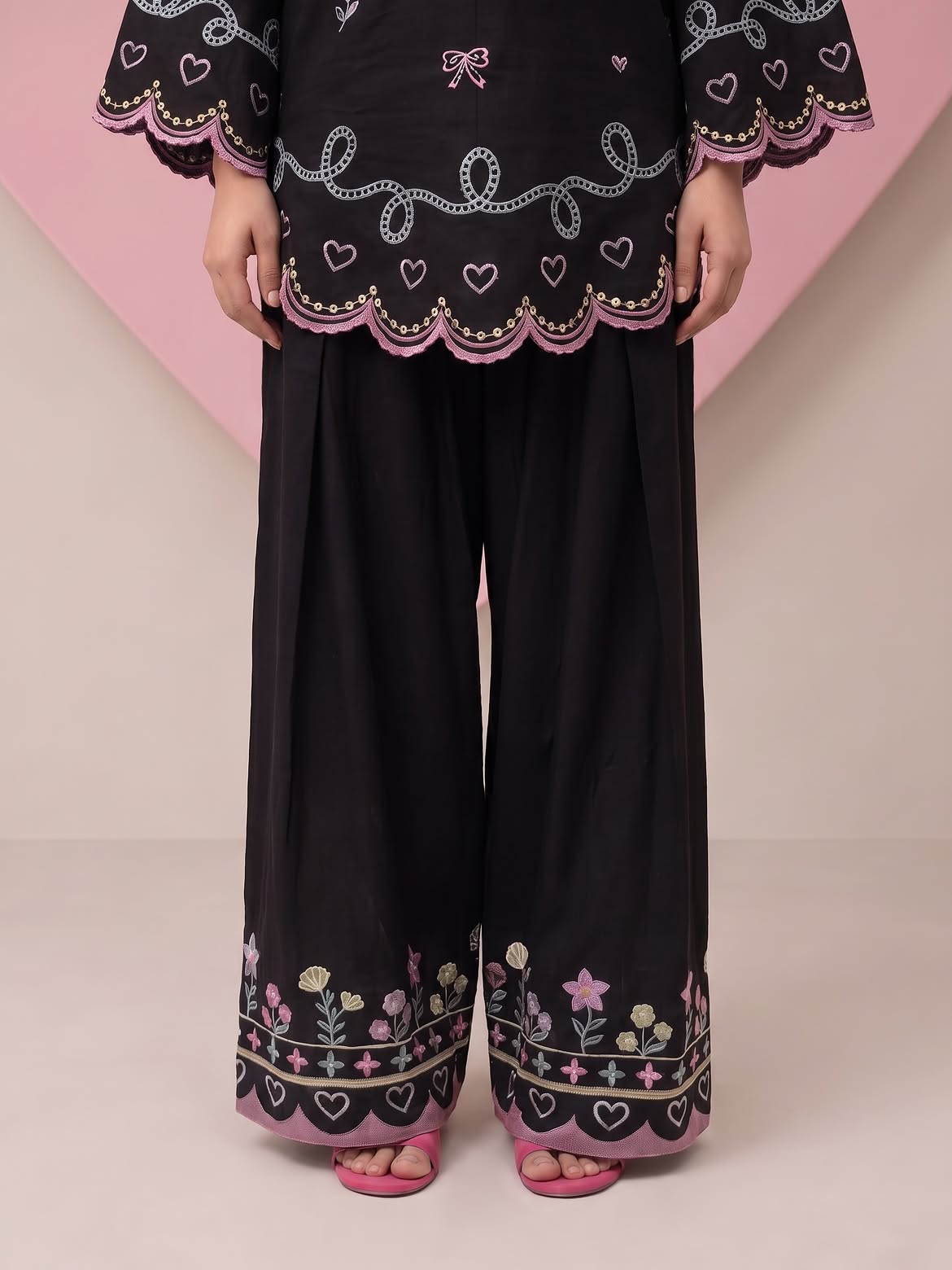 Black Heart Embroidery Farshi Salwar Set