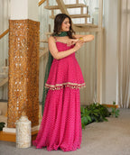 Pink Printed Georgette Plazzo Suit with Green Dupatta