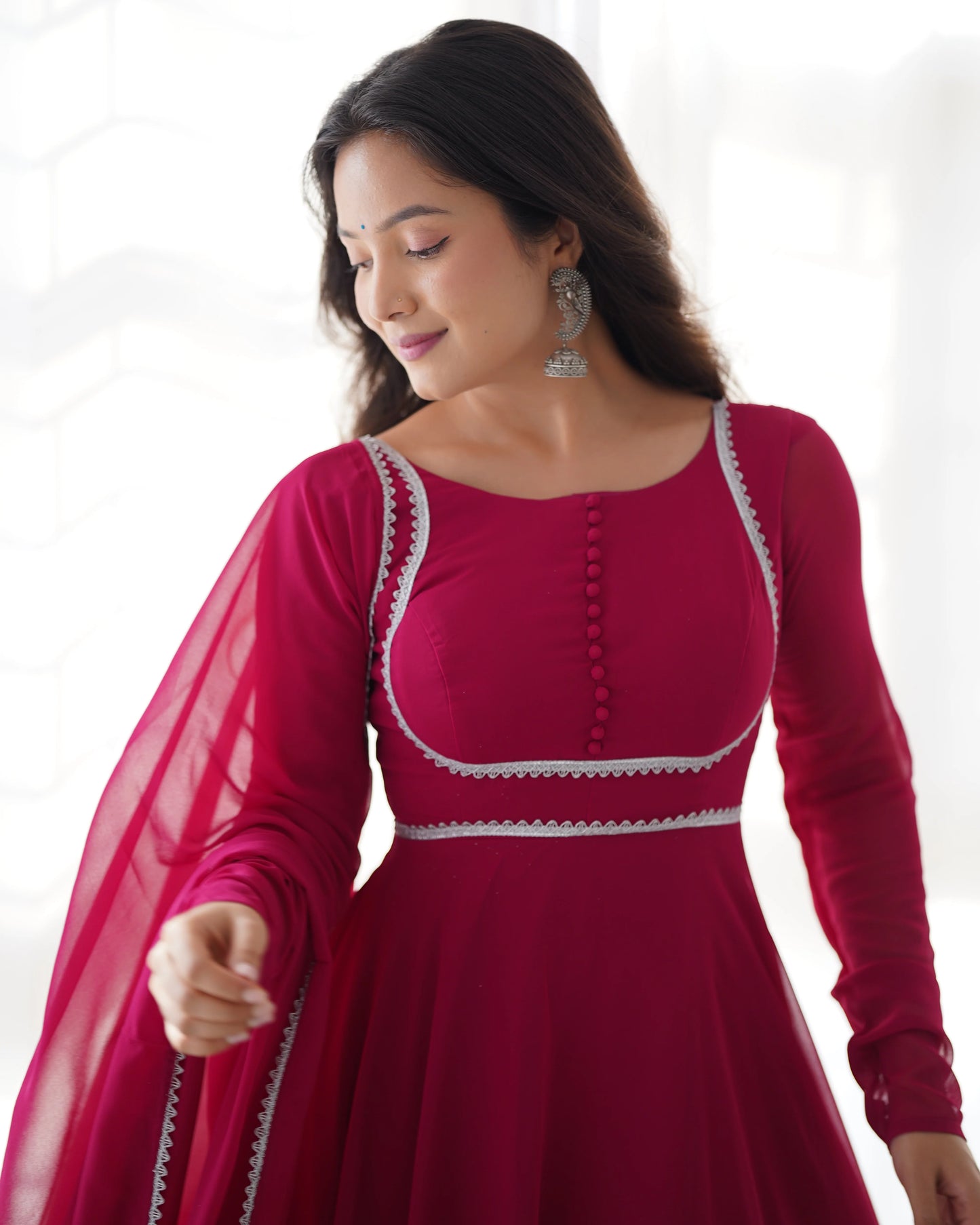 Mahi's Red Coloured Anarkali Suit Set