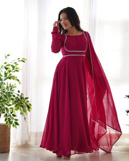 Mahi's Red Coloured Anarkali Suit Set