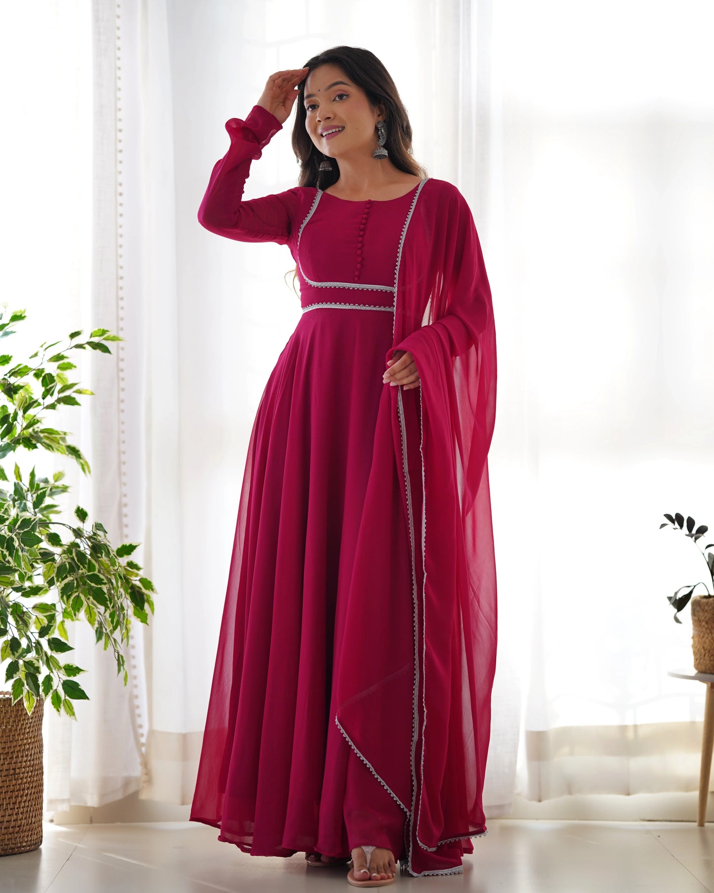 Mahi's Red Coloured Anarkali Suit Set