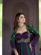 Purple and Green Embroidered Anarkali Gown with Dupatta