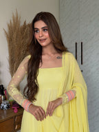 Aarvi Pastel Yellow Anarkali Suit Set