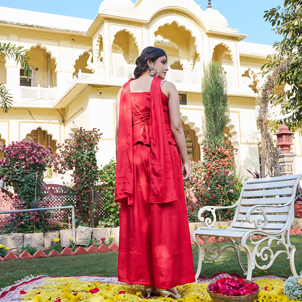 Zehra Red Festive Peplum Kurta  Suit Set