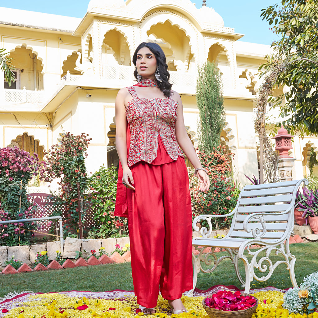 Zehra Red Festive Peplum Kurta  Suit Set