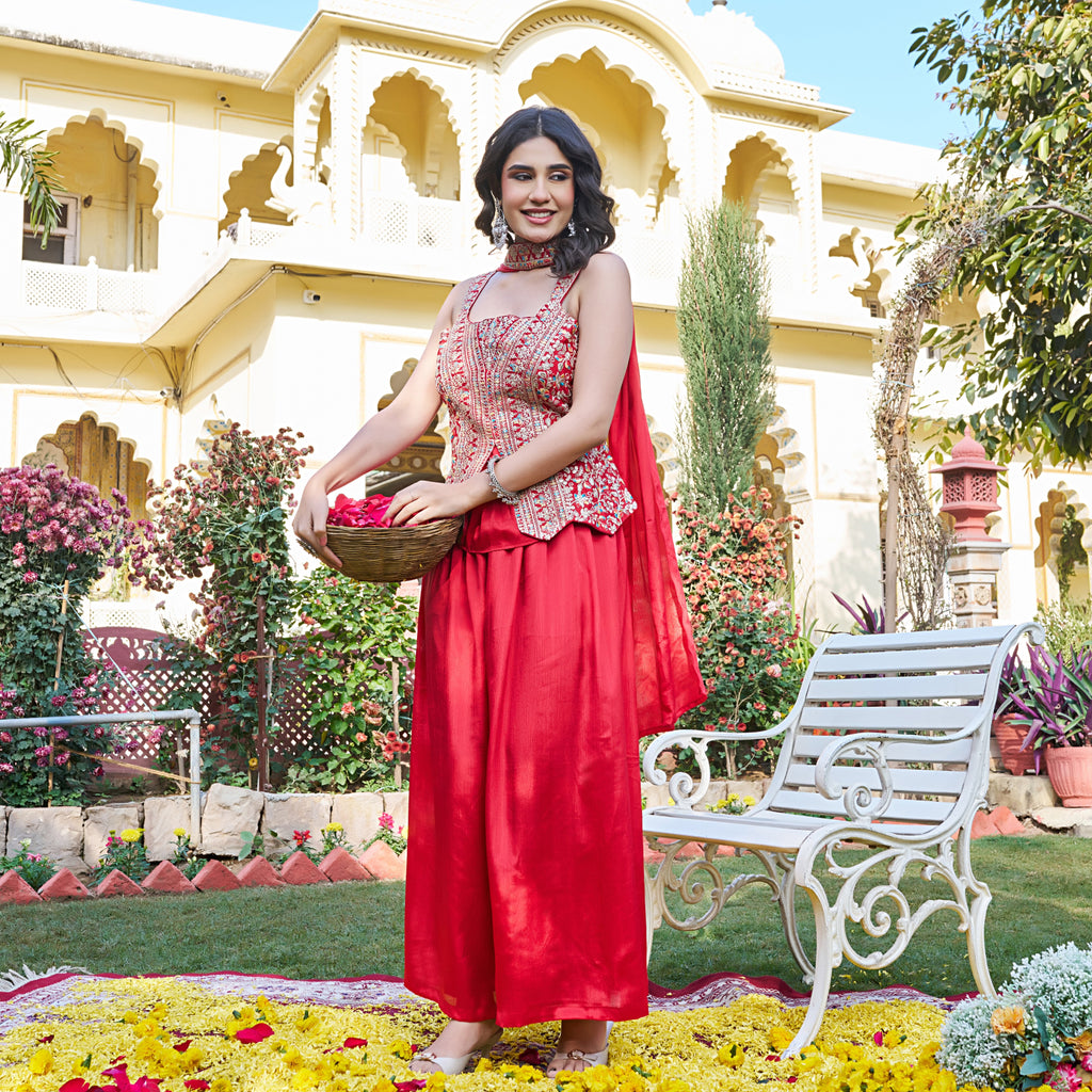 Zehra Red Festive Peplum Kurta  Suit Set