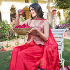 Zehra Red Festive Peplum Kurta  Suit Set