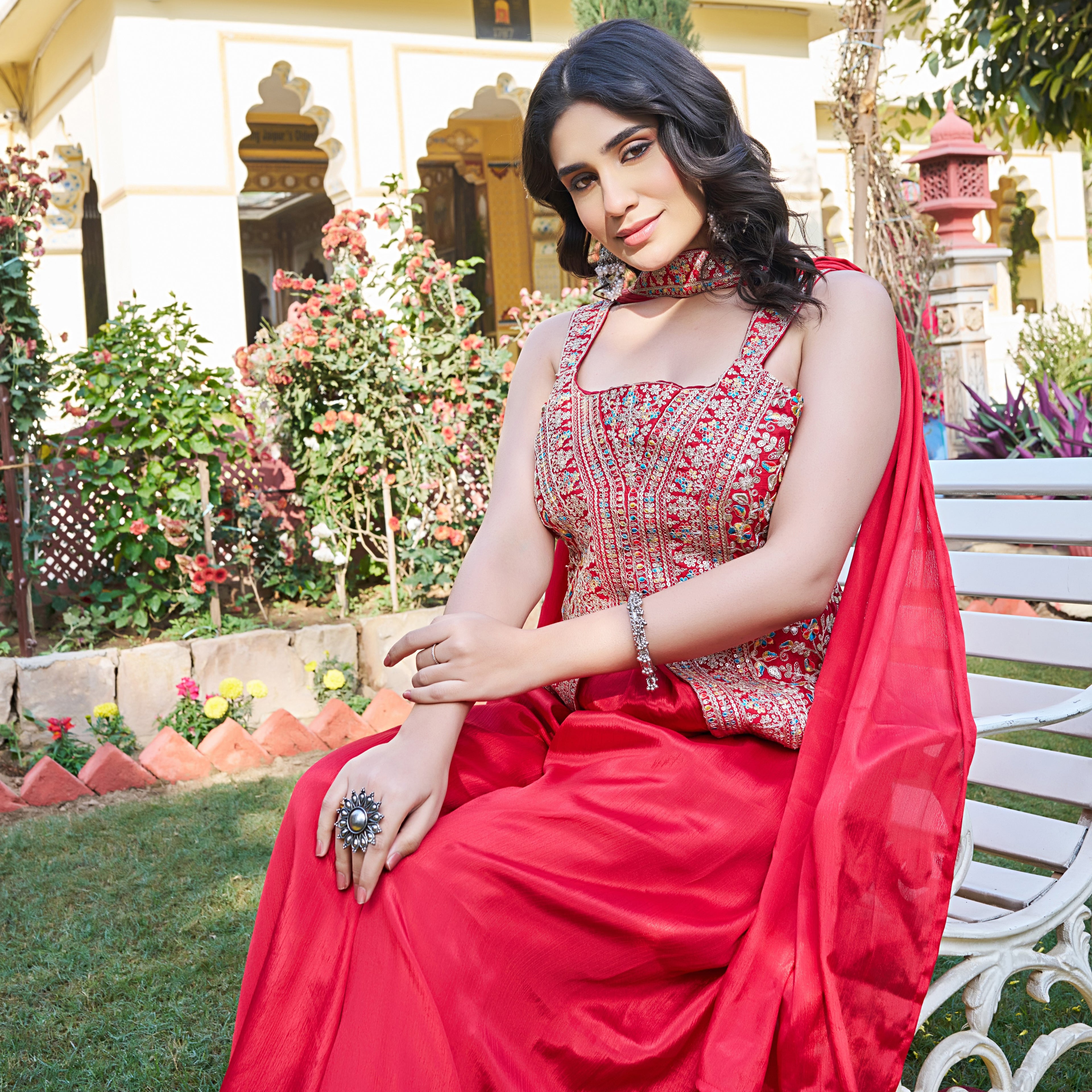 Zehra Red Festive Peplum Kurta  Suit Set