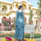 Aarohi Teal Floral Embroidered Kurta Palazzo Suit Set
