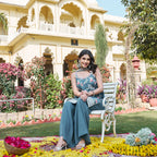 Aarohi Teal Floral Embroidered Kurta Palazzo Suit Set