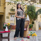 Black & Silver Festive Peplum Sharara Suit with Dupatta