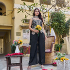 Black & Silver Festive Peplum Sharara Suit with Dupatta