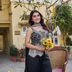 Black & Silver Festive Peplum Sharara Suit with Dupatta