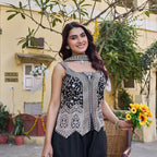 Black & Silver Festive Peplum Sharara Suit with Dupatta