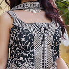 Black & Silver Festive Peplum Sharara Suit with Dupatta