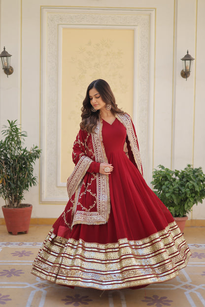 ANAMIKA RED GOWN WITH DUPATTA SET