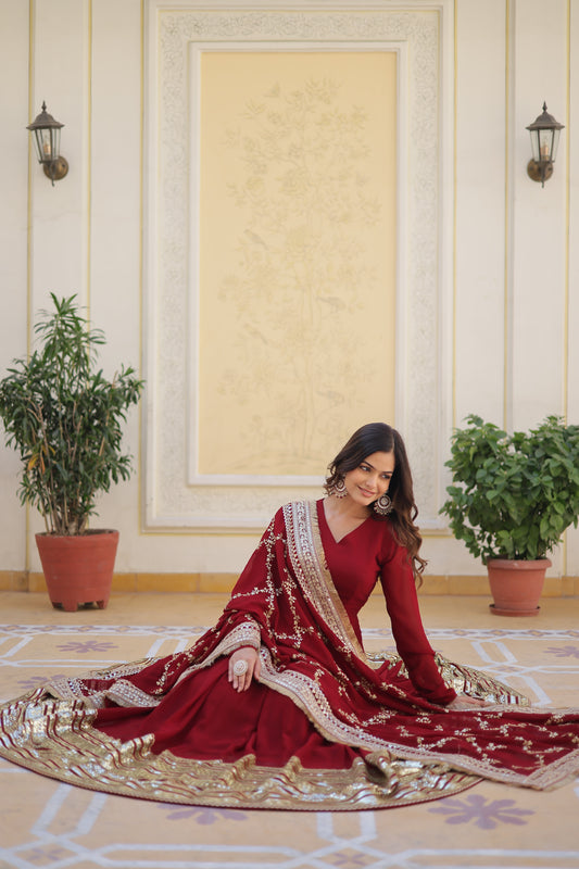 ANAMIKA RED GOWN WITH DUPATTA SET