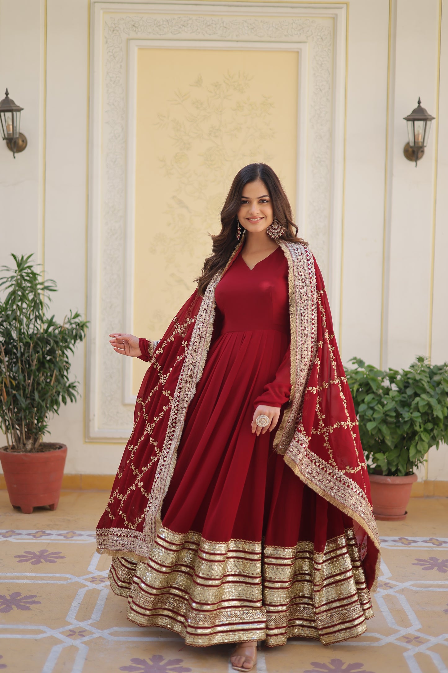 ANAMIKA RED GOWN WITH DUPATTA SET